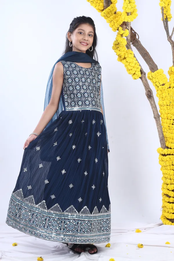 Blue_Silk_Sequins_And_Zari_Embroidery_Gown_Set_With_Dupatta_Blue