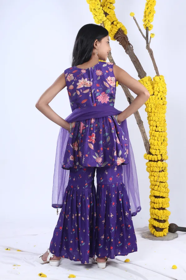 Pure_Silk_Printed_And_Mirror_Work_Sharara_Set_With_Pant_And_Dupatta_Purple