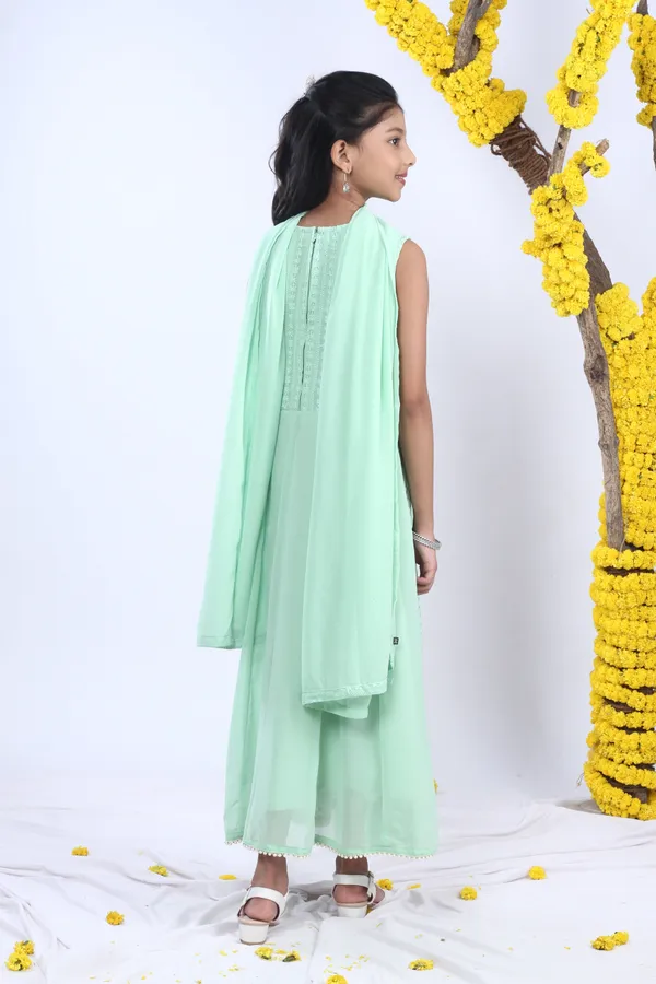 Georgette_Gown_Set_In_Handwork_And_Chikan_Embroidery_With_Dupatta_Green