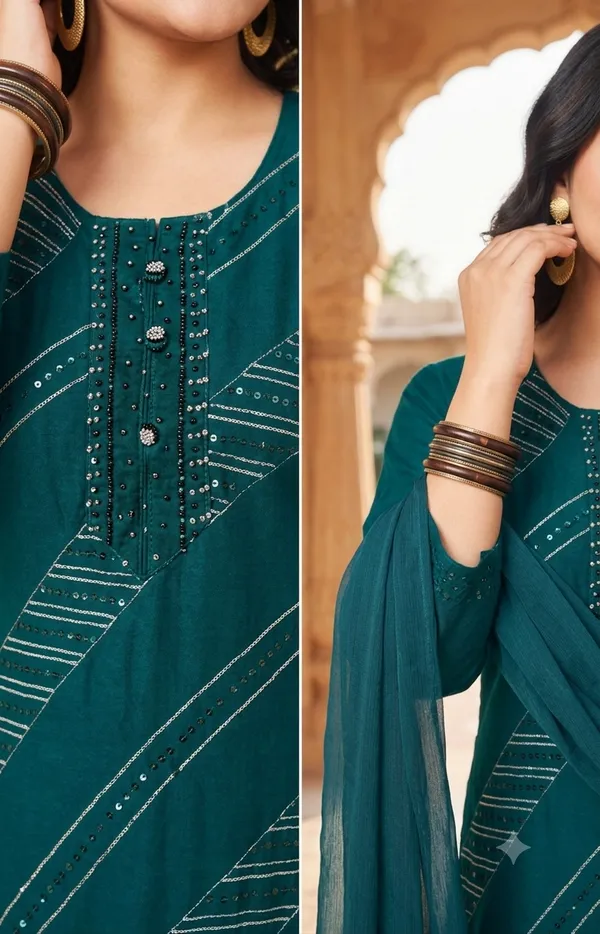 Embroidered_Rama_Kurti_Palazzo_Set_With_Dupatta