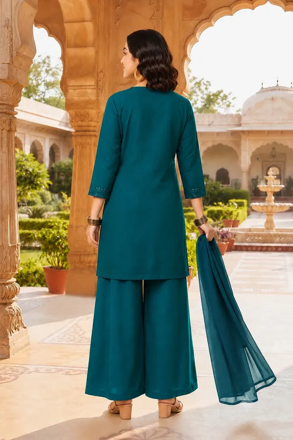 Embroidered_Rama_Kurti_Palazzo_Set_With_Dupatta