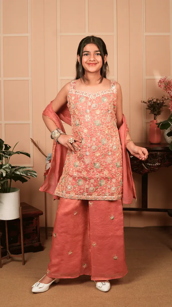 Peach_Satin_Crush_Embroidered_Pallazo_Set_With_Dupatta