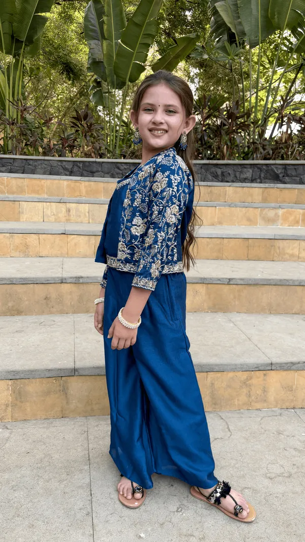 Blue_Silk_Blend_Embroidered_Palazzo_Set_With_Crop_Top_And_Jacket_Indo_Western_Outfit