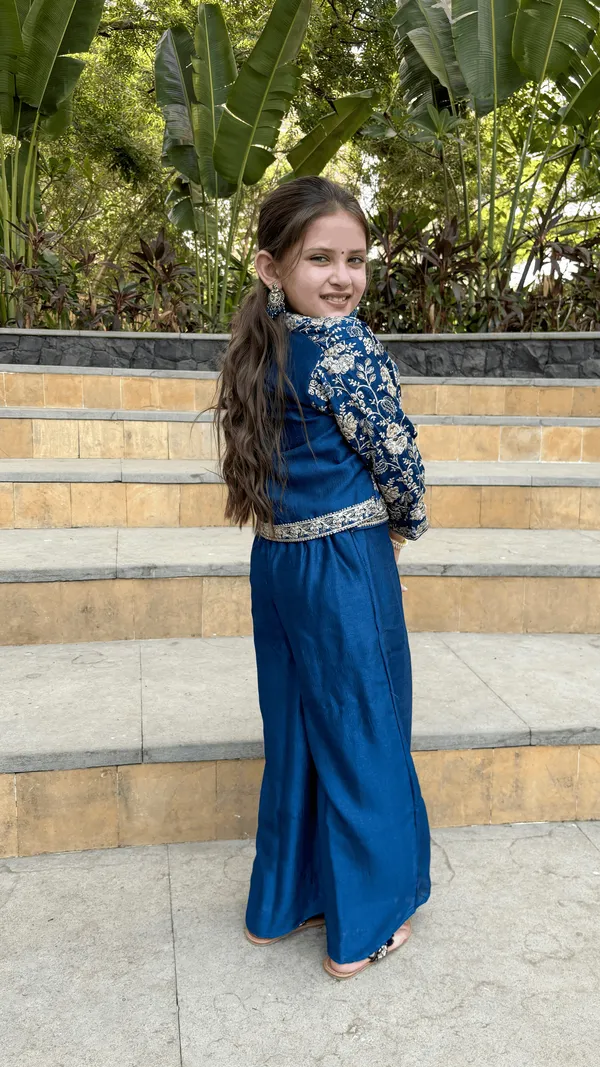 Blue_Silk_Blend_Embroidered_Palazzo_Set_With_Crop_Top_And_Jacket_Indo_Western_Outfit