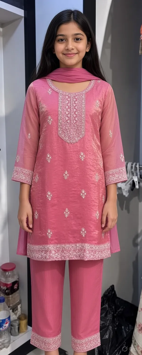 Pink_Organza_Straight_Kurta_Set_For_Kids