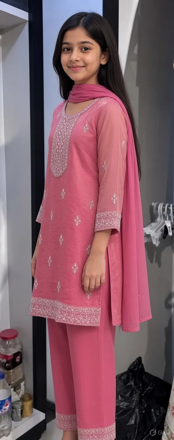 Pink_Organza_Straight_Kurta_Set_For_Kids