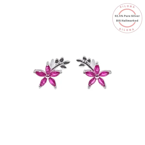 Vibrant_Ruby_Hue_Floral_Stud_Earrings_Default_Title