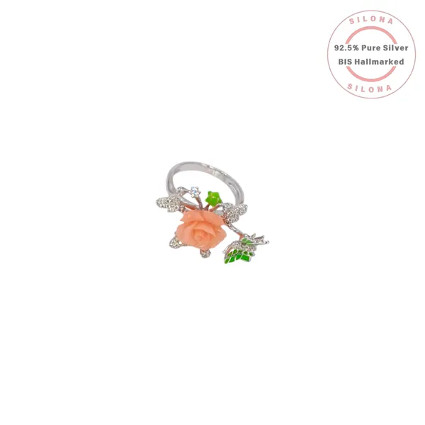 Carved_Coral_Rose_Stud_Earrings_Earrings_With_Ring