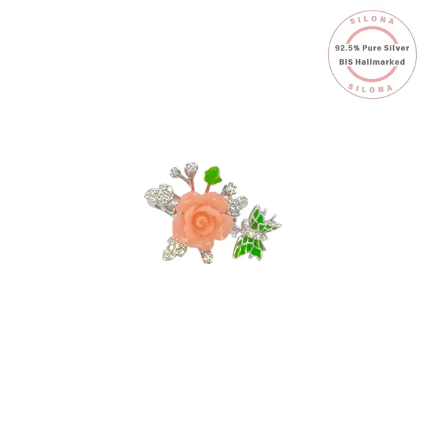 Carved_Coral_Rose_Stud_Earrings_Earrings_With_Ring