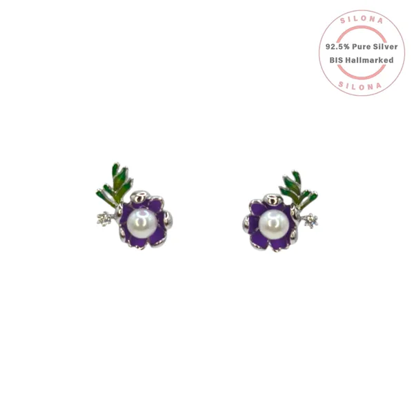 Lavender_Enamel_Blossom_Pearl_Ring_Adjustable_Ring_With_Earrings