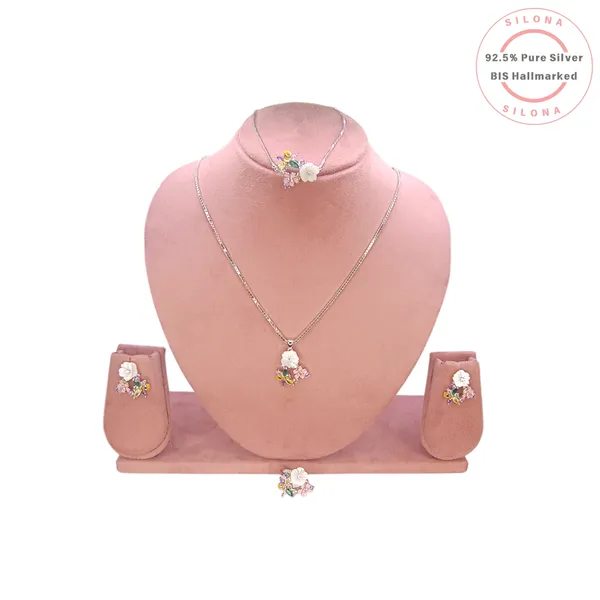 Enamel_Garden_With_Honeybee_Multi_Stone_Necklace_Earring_Set_Default_Title