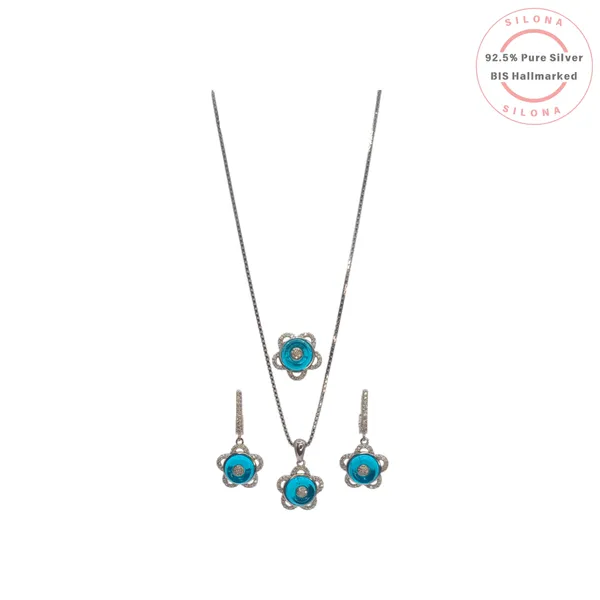 Chic_Turquoise_Floral_Necklace_Earring_Set_Default_Title