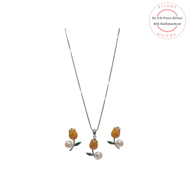 Enamel_Tulip_Pearl_Necklace_Earring_Set_Default_Title