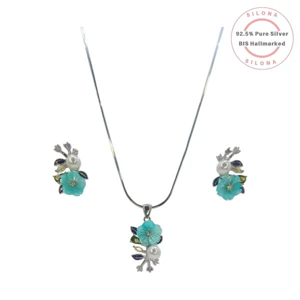 Enamel_Flower_Pearl_Necklace_Set_Default_Title