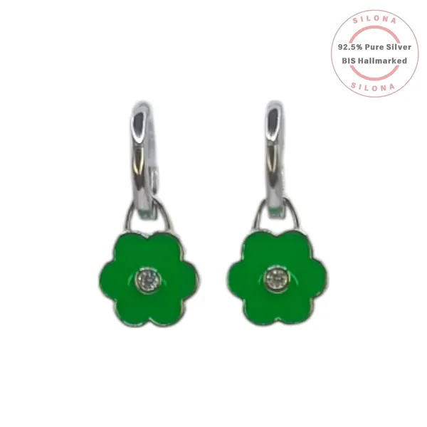 Enamel_Flower_Huggie_Earrings_Green