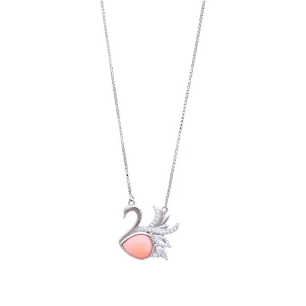 Silver_Sparkling_Swan_Pink_Stone_Necklace_Default_Title