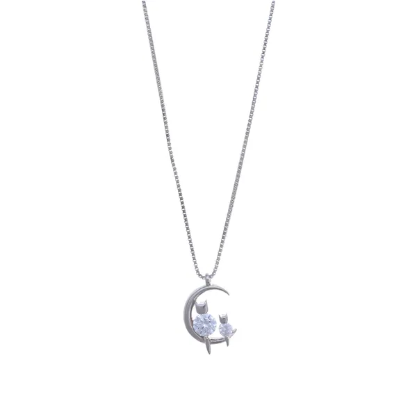 Sparkling_Cats_On_Crescent_Moon_Silver_Necklace_Default_Title
