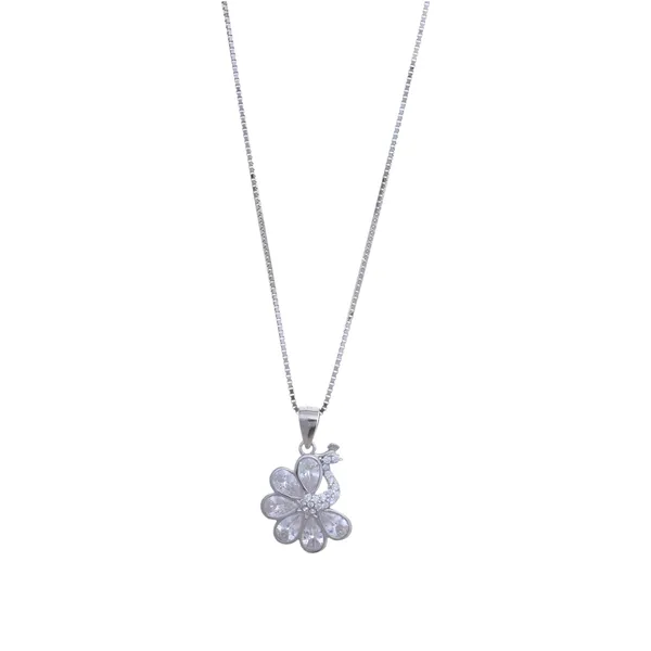Sparkling_Cz_Peacock_Feather_Silver_Necklace_Default_Title