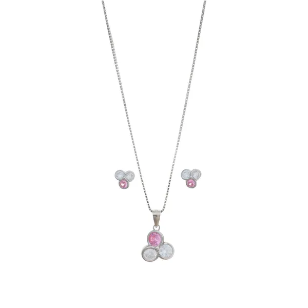 Pink_And_Clear_Cubic_Zirconia_Cluster_Necklace_With_Earrings_Default_Title