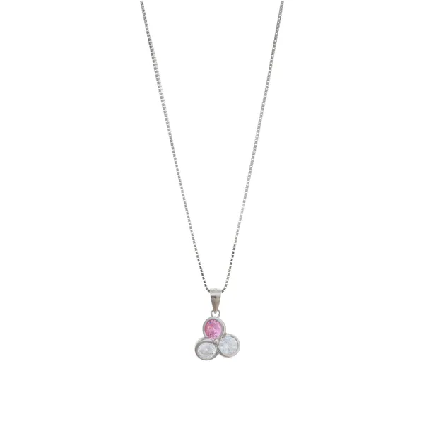 Pink_And_Clear_Cubic_Zirconia_Cluster_Necklace_With_Earrings_Default_Title
