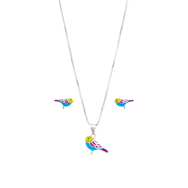 Vibrant_Enamel_Bird_Silver_Pendant_Necklace_With_Earrings_Default_Title