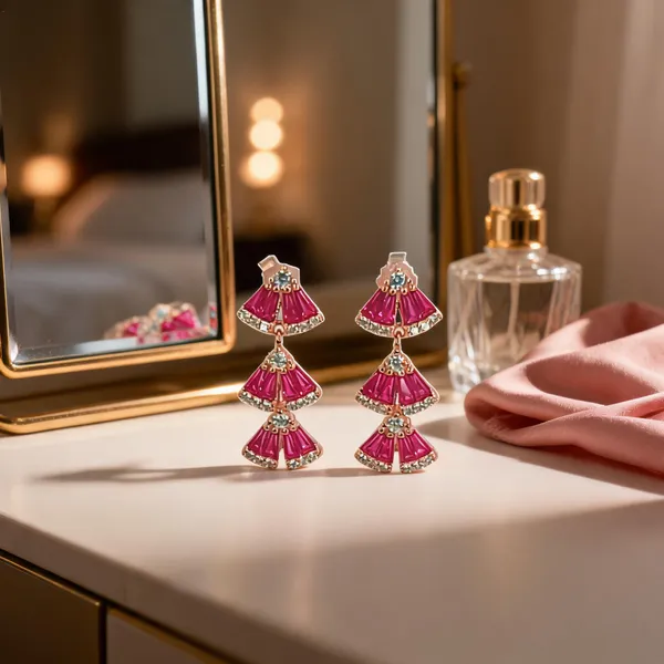 Art_Deco_Fuchsia_Fan_Drop_Earrings