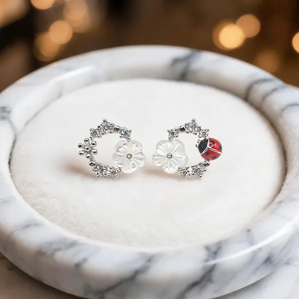 Asymmetrical_Ladybug_Garden_Earrings