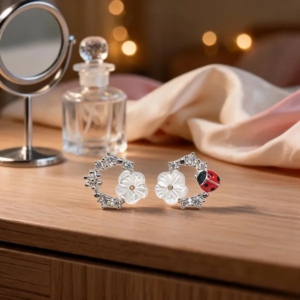 Asymmetrical_Ladybug_Garden_Earrings
