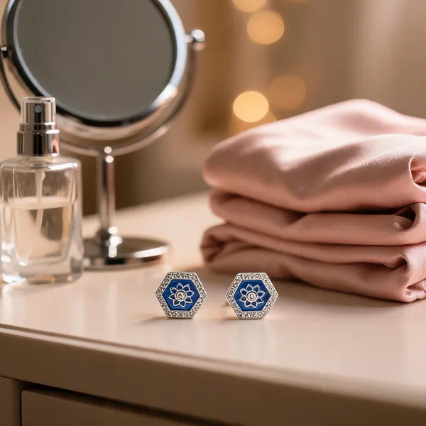 Hexagon_Lapis_Blue_Floral_Studs