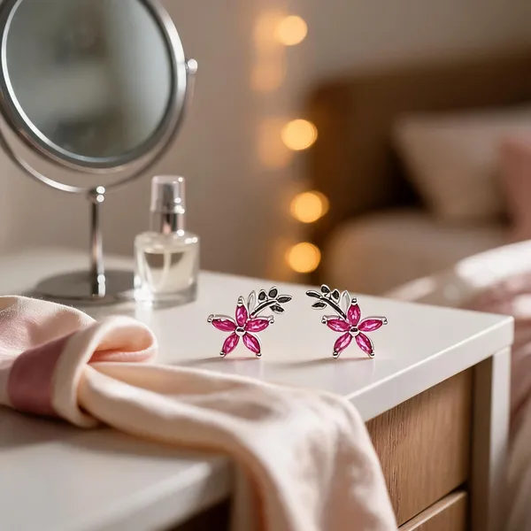 Vibrant_Ruby_Hue_Floral_Stud_Earrings