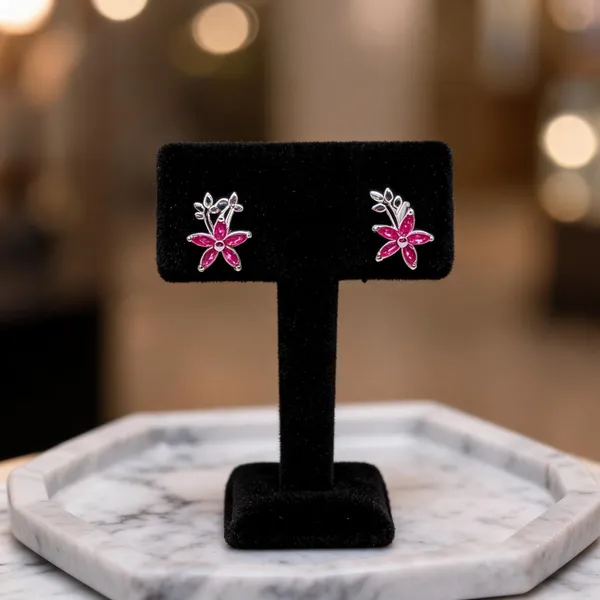 Vibrant_Ruby_Hue_Floral_Stud_Earrings
