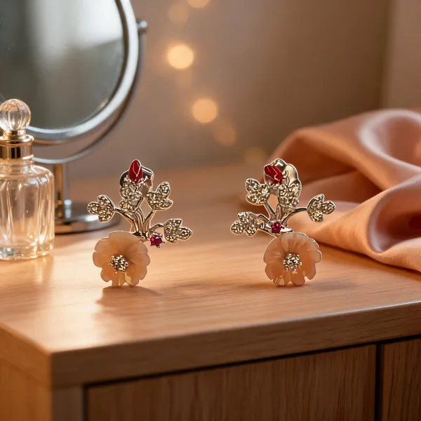 Carved_Peach_Blossom_Floral_Studs