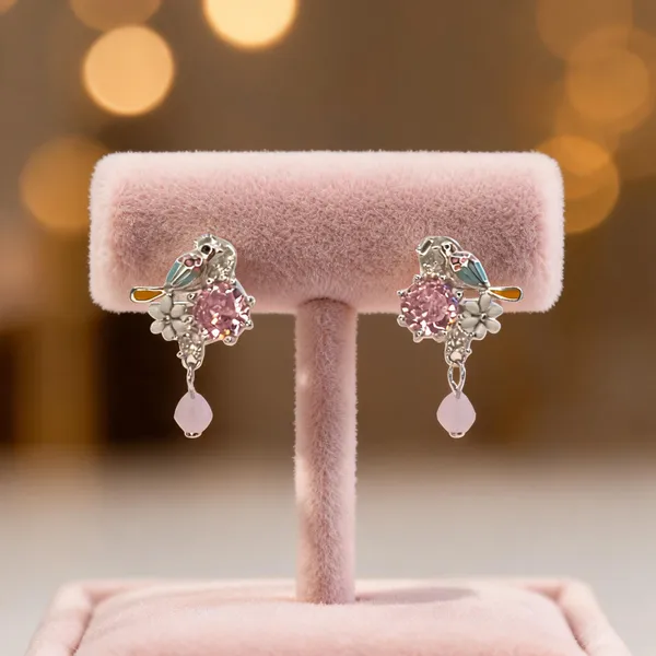 Enamel_Lovebird_Pink_Stone_Earrings