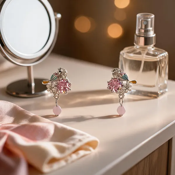 Enamel_Lovebird_Pink_Stone_Earrings