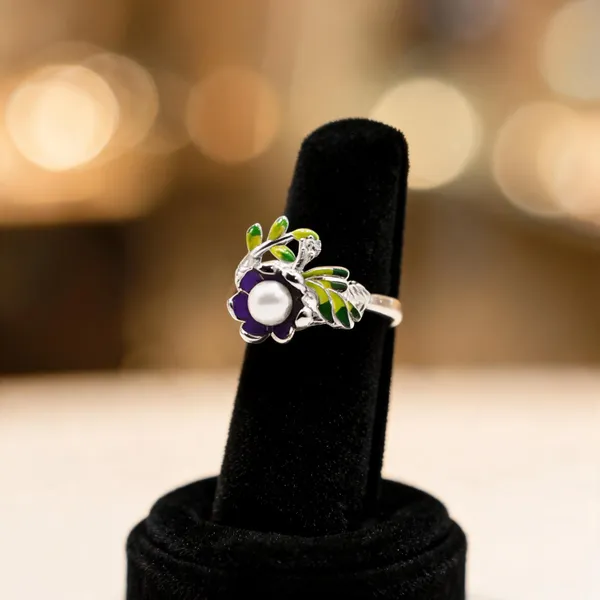 Lavender_Enamel_Blossom_Pearl_Earrings_Earrings_With_Ring