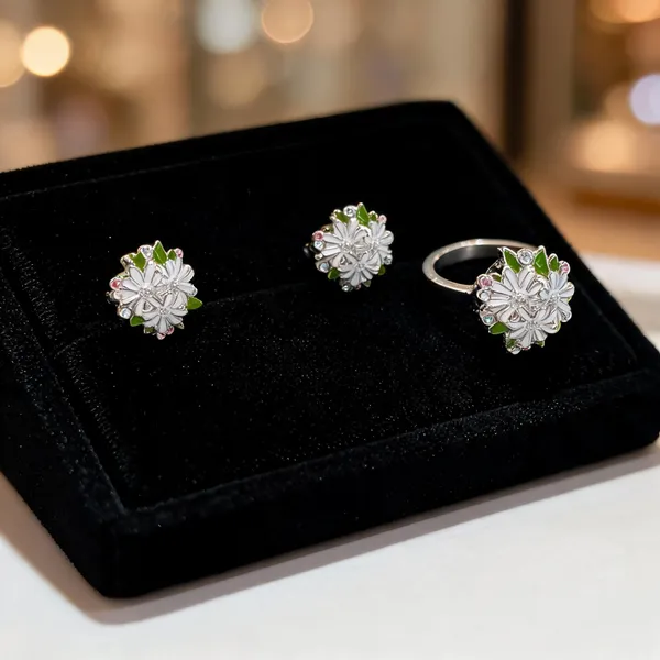 Enamel_Bloom_Daisy_Cluster_Studs_Earrings_With_Ring