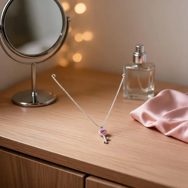 Romantic_Pink_Heart_Key_Necklace