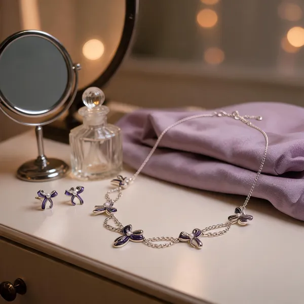 Chic_Purple_Bow_Necklace_Earring_Set