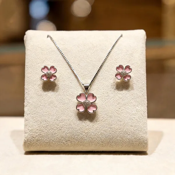 Enamel_Pink_Blossom_Necklace_Set