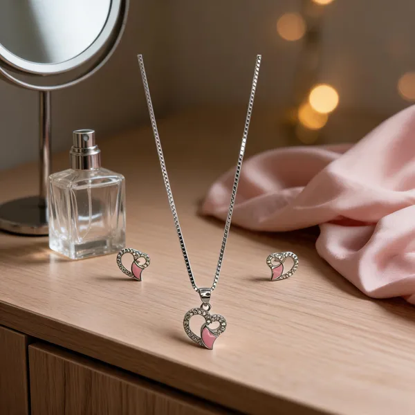 Chic_Pink_Enamel_Heart_Necklace_Set