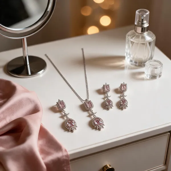 Vintage_Blush_Pink_Cz_Necklace_Earring_Set