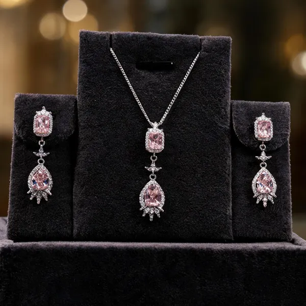 Vintage_Blush_Pink_Cz_Necklace_Earring_Set