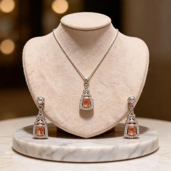 Peach_Eiffel_Tower_Zirconia_Necklace_Set
