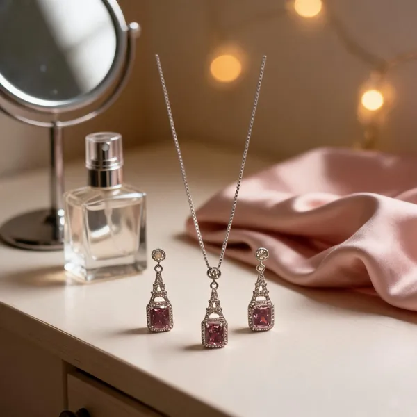 Chic_Eiffel_Tower_Pink_Zirconia_Necklace_Set