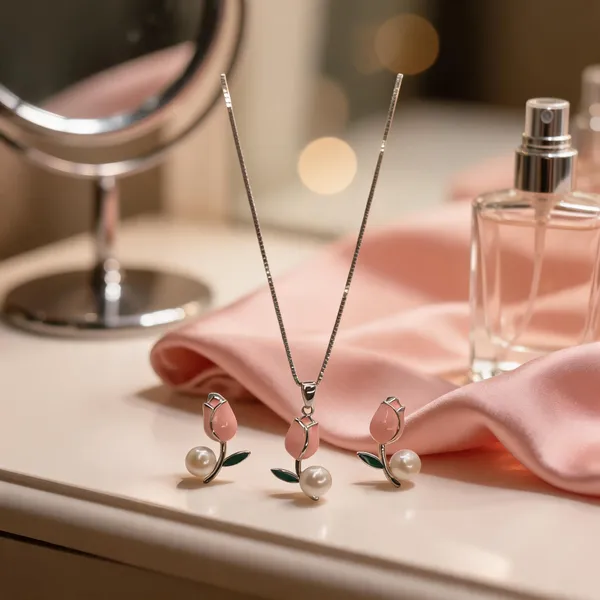 Chic_Pink_Tulip_Pearl_Necklace_Set