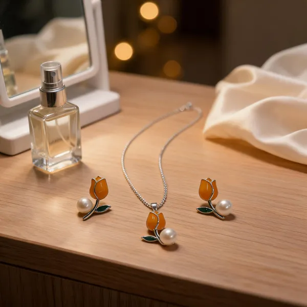 Enamel_Tulip_Pearl_Necklace_Earring_Set