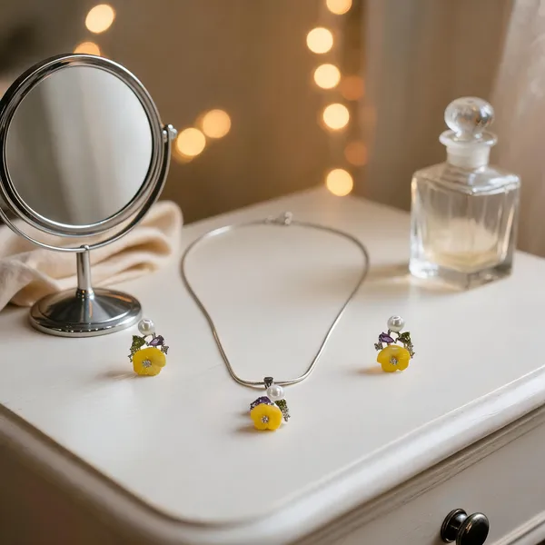 Vibrant_Floral_Pearl_Necklace_With_Earrings