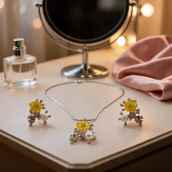 Artisanal_Floral_Pearl_Necklace_Earring_Set