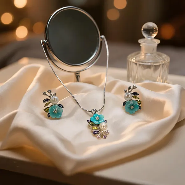 Enamel_Flower_Pearl_Necklace_Set