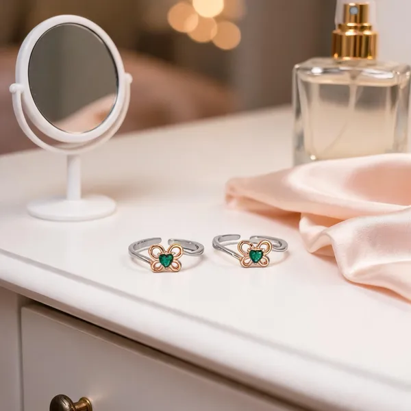 Dual_Tone_Emerald_Heart_Clover_Toe_Ring